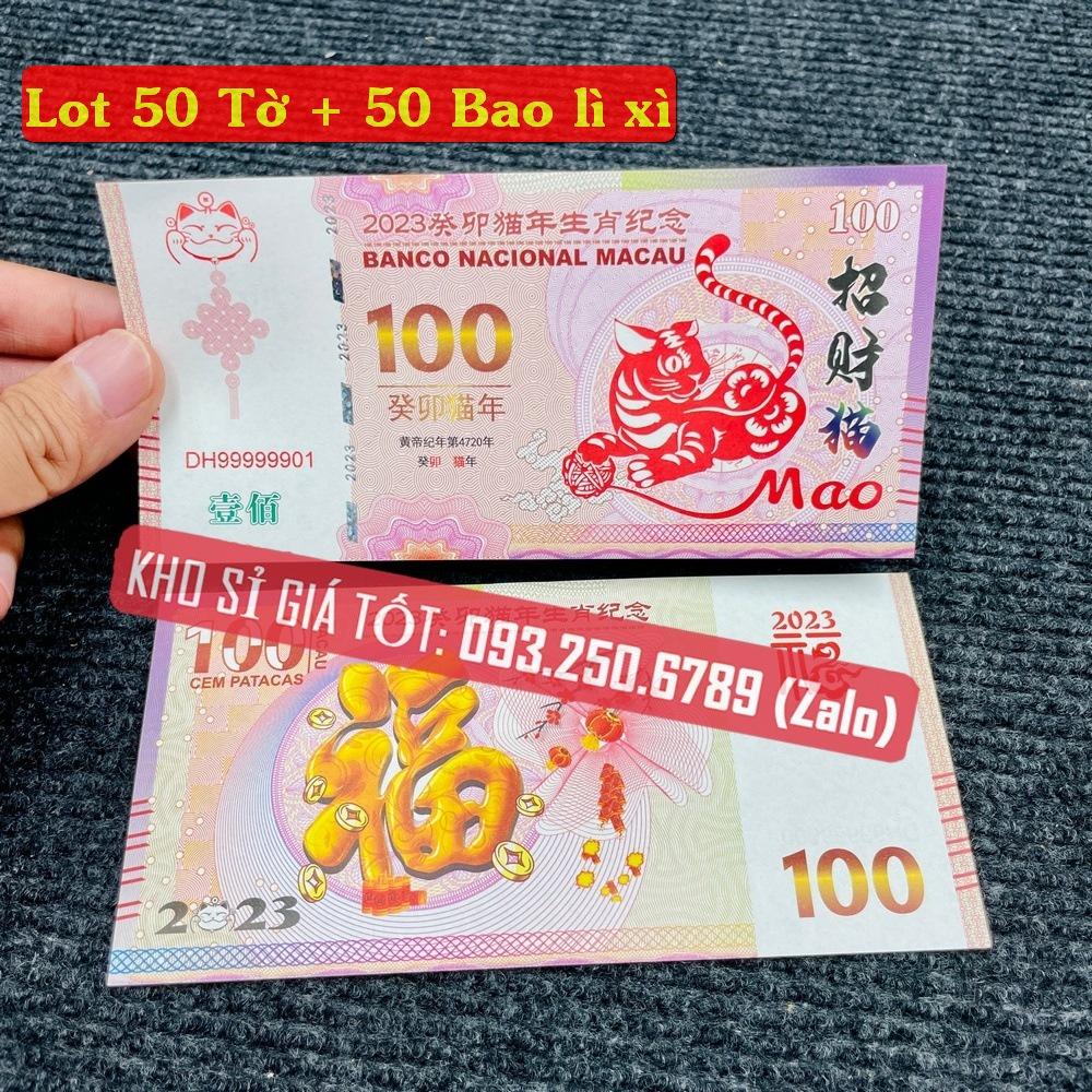 (50 tờ ) Tiền lì xì 100 Macao con Mèo Tết 2023