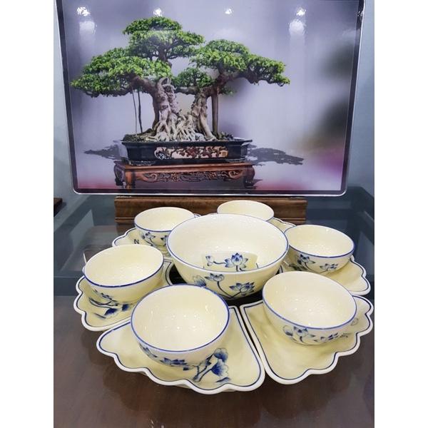Bộ bát đĩa hoa mặt trời. Gốm sứ Bát Tràng.
