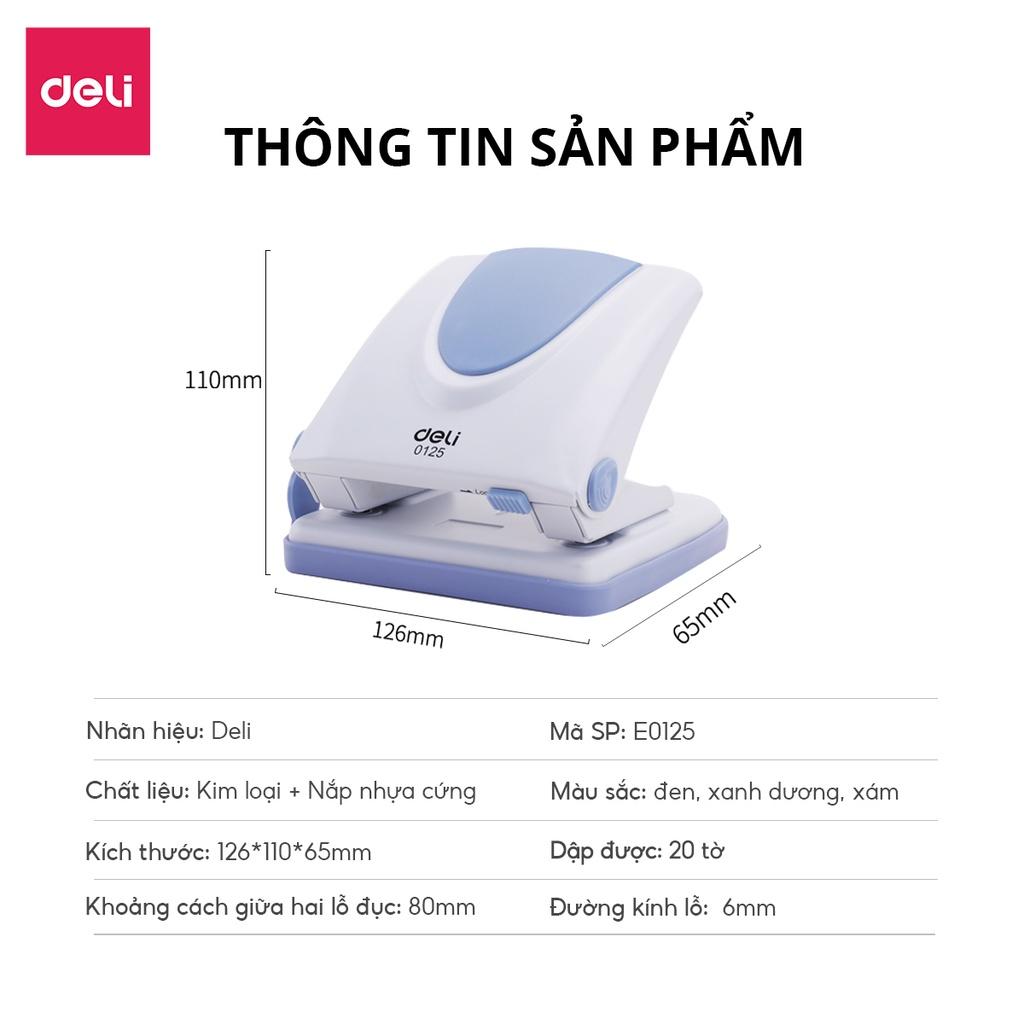 Máy Đục Lỗ Bấm Lỗ Giấy Vỏ Kim Loại 20 Tờ Deli - Phù Hợp Học Sinh Văn Phòng - E0125