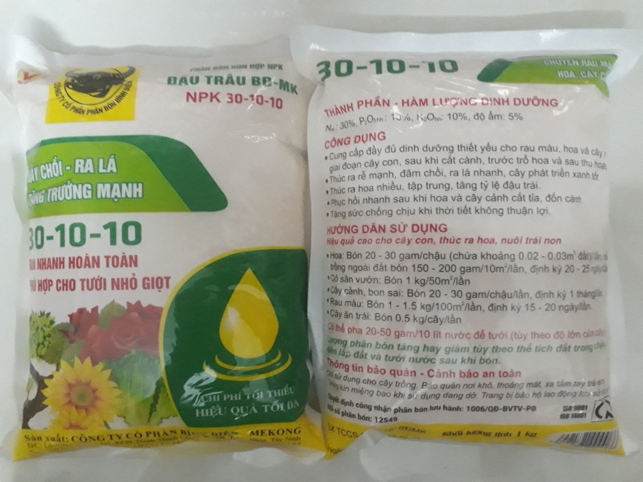 Phân bón đầu trâu MK NPK 30-10-10 cao cấp nảy chồi tăng trưởng mạnh gói 1 Kg