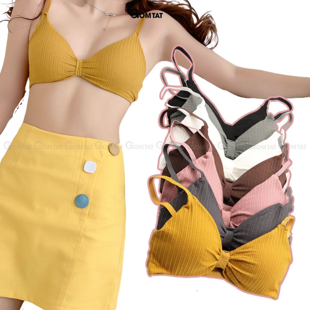 Áo bra thắt nơ 2 dây không gọng đệm mỏng siêu nâng ngực, áo lót nữ hở lưng chất cotton siêu thoáng khí - BRANO-003
