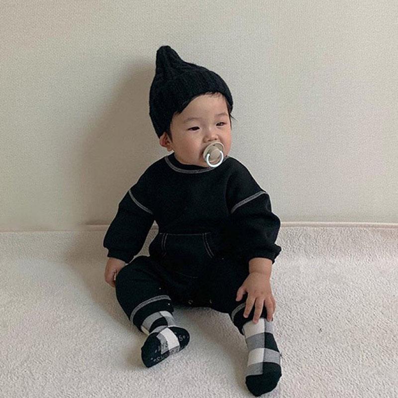 MILANCEl Thu Đông 2021 Bộ Quần Áo Cotton Solid Tập Đi Cho Bé Áo Liền Quần Đùi Bé Trai Phong Cách Hàn Quốc Cho Bé Romper Áo Liền Quần