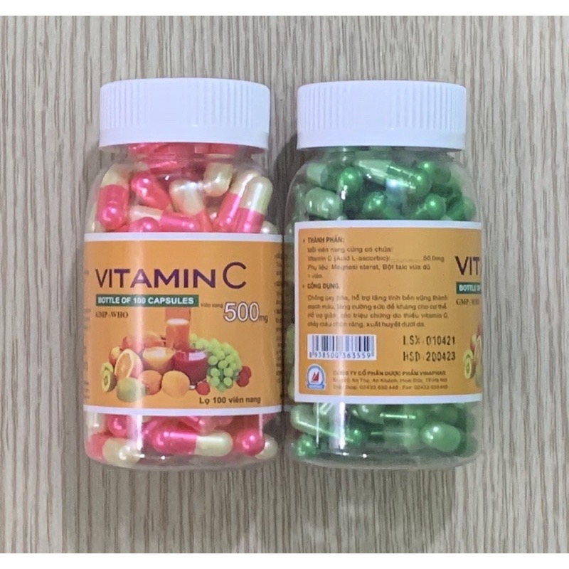 Vitamin C ( dạng viên nang) Vinapharco, lọ 100v, tăng cường sức đề kháng, làm bền mạch máu