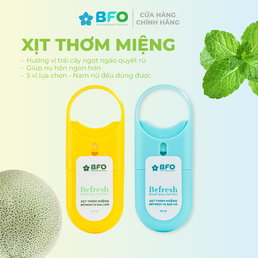 Combo 2 Xịt Thơm Miệng Befresh Cho Hơi Thở Thơm Mát Chỉ Trong 3 Giây Dung Tích 10Ml - Combo Dưa Lưới - Bạc Hà