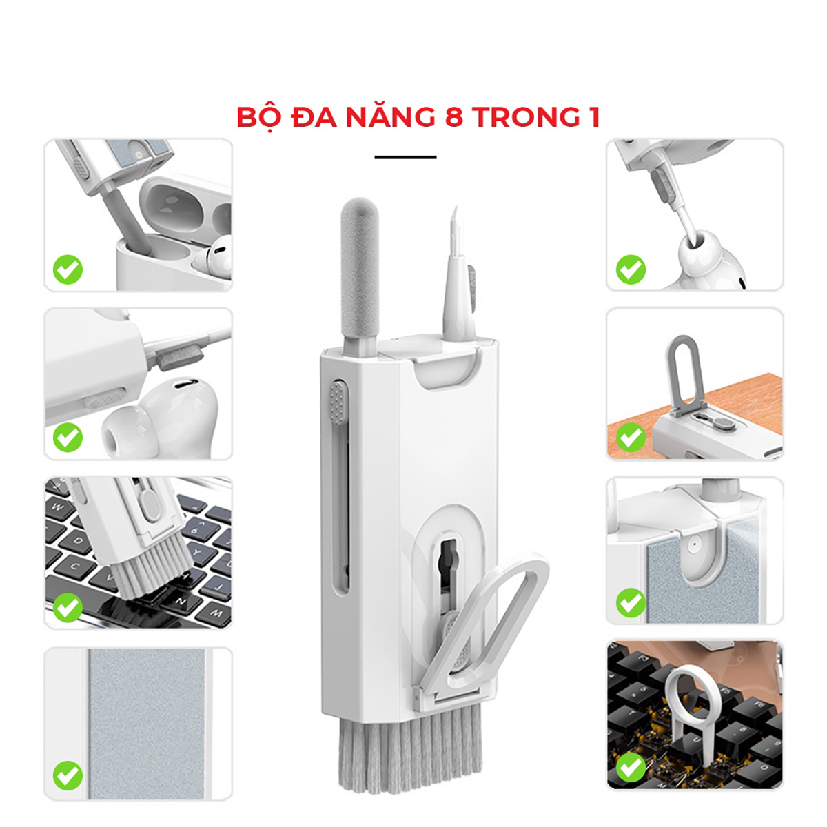 Bộ Dụng Cụ Vệ Sinh Đa Năng 8 in 1 Tiện Dụng ( Vệ Sinh Tai Nghe Bàn Phím Màn Hình Điện Thoại Siêu Nhỏ Gọn Bỏ Túi Hàng Chính Hãng )