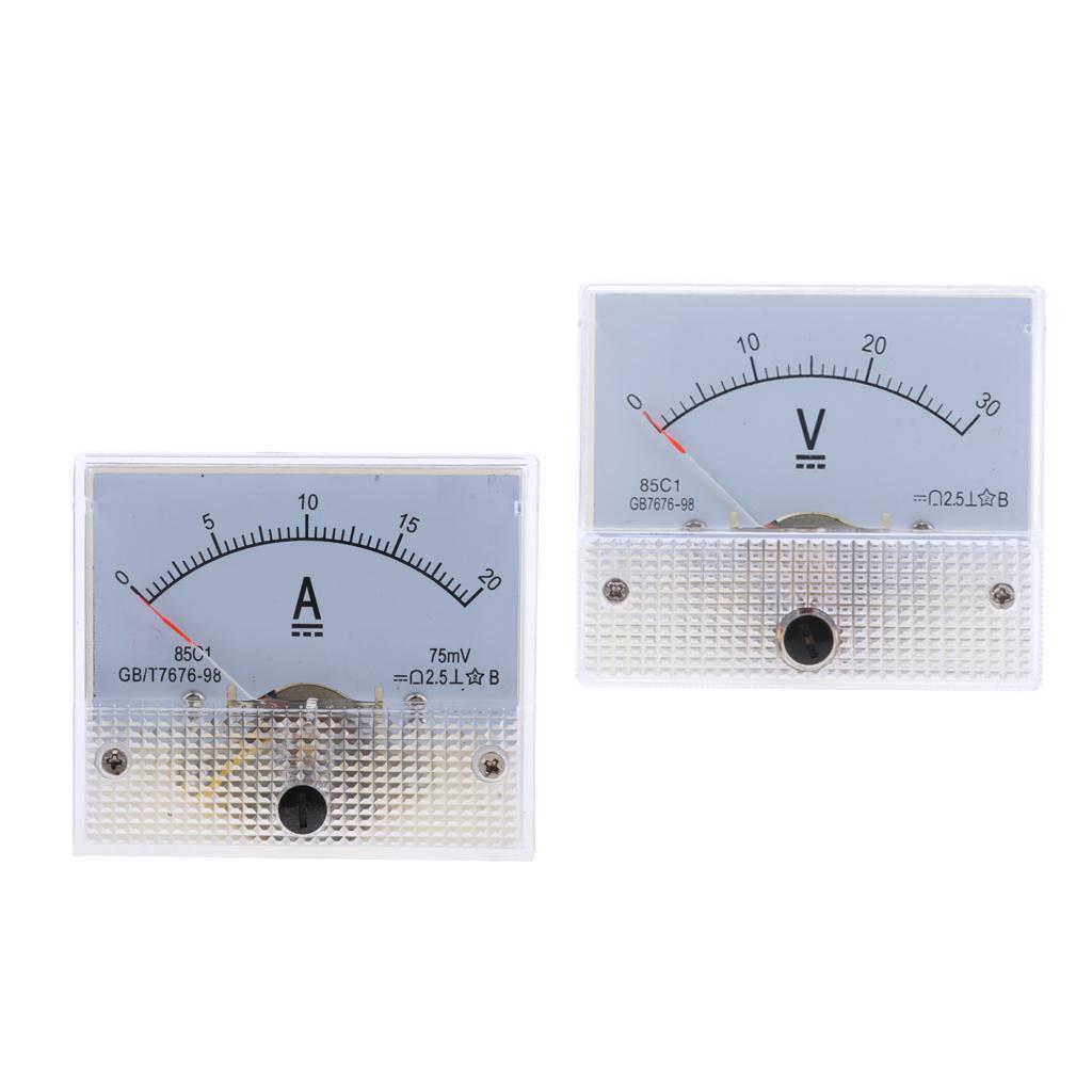 2pcs Analog Current Panel Ammeter DC 0-20A &amp; 0-30V Circuit Testing Tools
