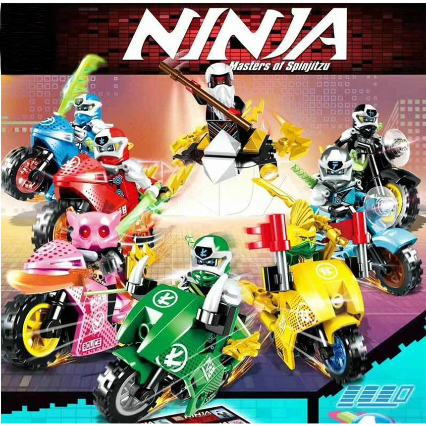 Combo 8 Minifigures Nhân Vật Ninjago Kèm Xe Moto Season 12