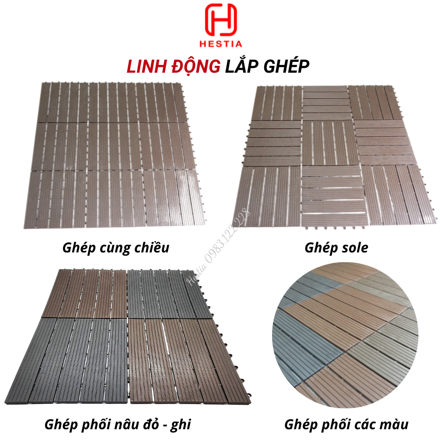 COMBO22 Vỉ lót sàn nhựa uPVC cao cấp 3T-450, Tấm nhựa trải sàn trang trí ban công / sân vườn / sân thượng; lót sàn chống trơn trượt nhà tắm / bể bơi - Hàng Việt Nam chất lượng cao