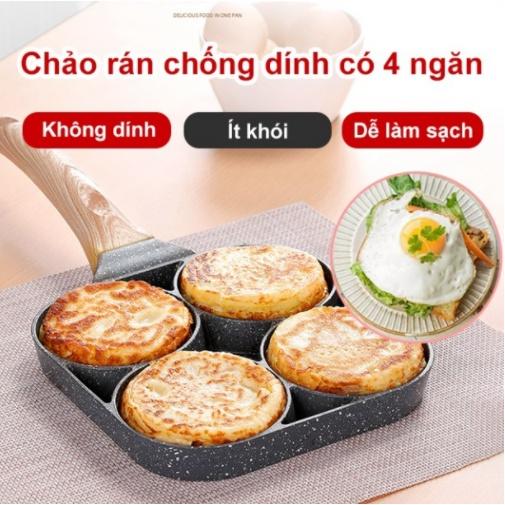 Chảo Chống Dính 4 Ngăn - Chảo Inox Chống Dính dùng được bếp từ và bếp ga, lòng sâu 4 trong 1 chiên trứng, nướng bánh