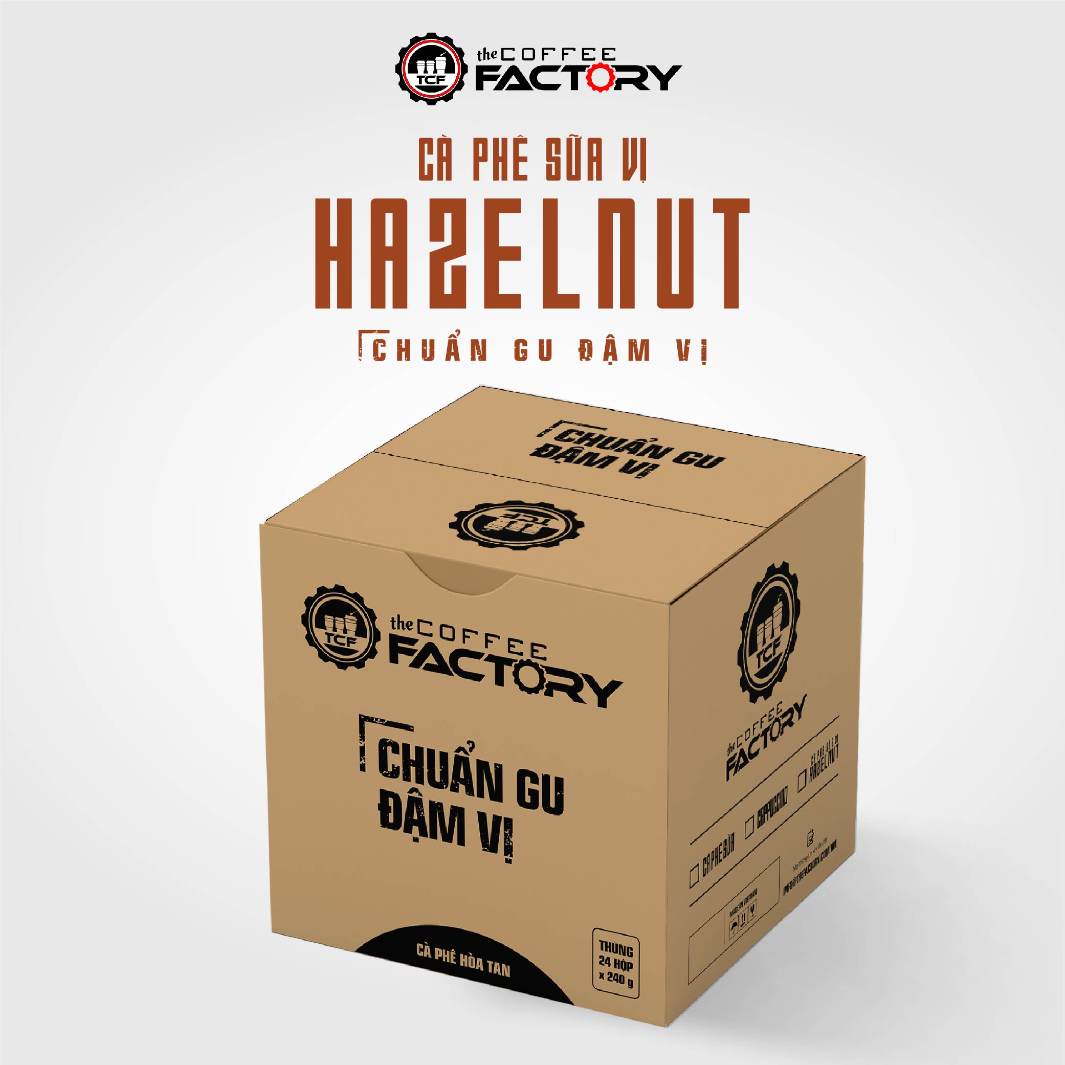 Thùng 24 hộp cà phê sữa vị hazelnut hòa tan The Coffee Factory