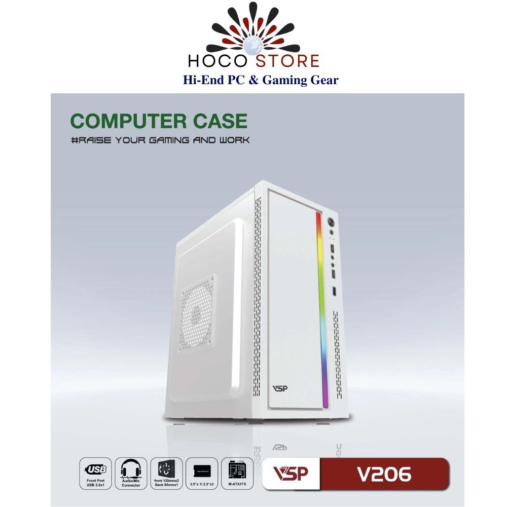 VỎ CASE MÁY TÍNH VSP V206 Trắng - Hàng Chính Hãng