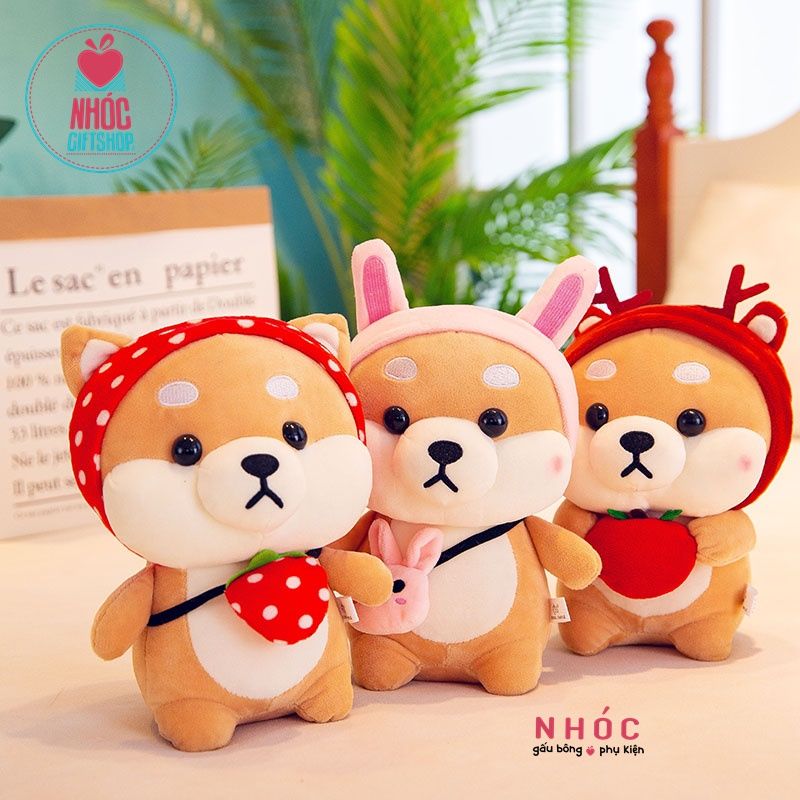 Gấu Bông Hoạt Hình Chó Shiba Cosplay Đội Nón Thú Lông Mịn Bông Mềm Hàng Cao Cấp Đồ Chơi Cho Bé An Toàn Dễ Thương Size 20