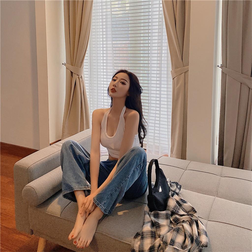 Áo croptop nữ kiểu cổ yếm ôm body màu trắng / đen CRA034
