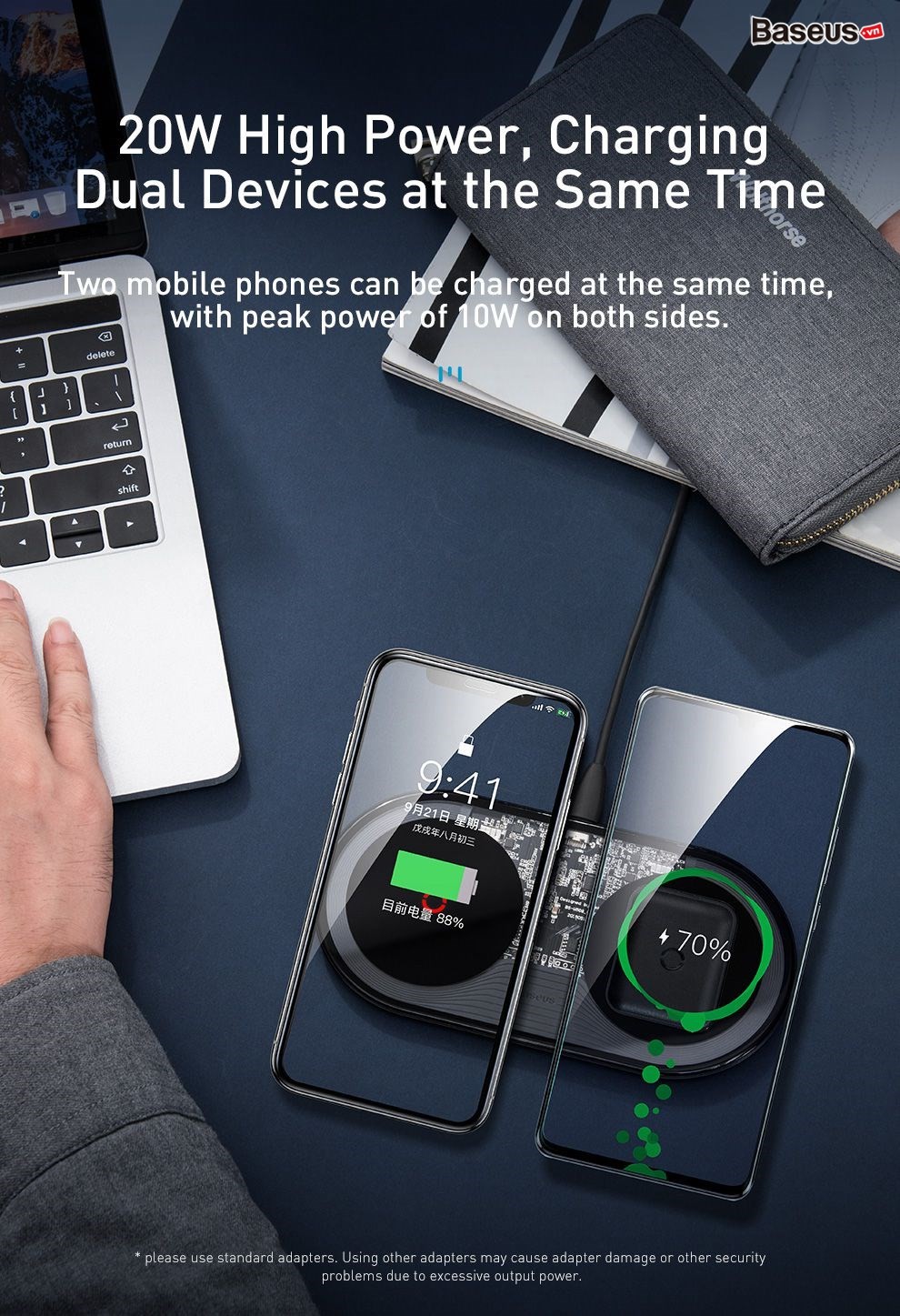 Bộ Đế Sạc Nhanh Không Dây 2 Trong 1 Baseus Simple Wireless Charger Turbo Edition (24w, Phone + Air Pods Pro) - Black Chính Hãng