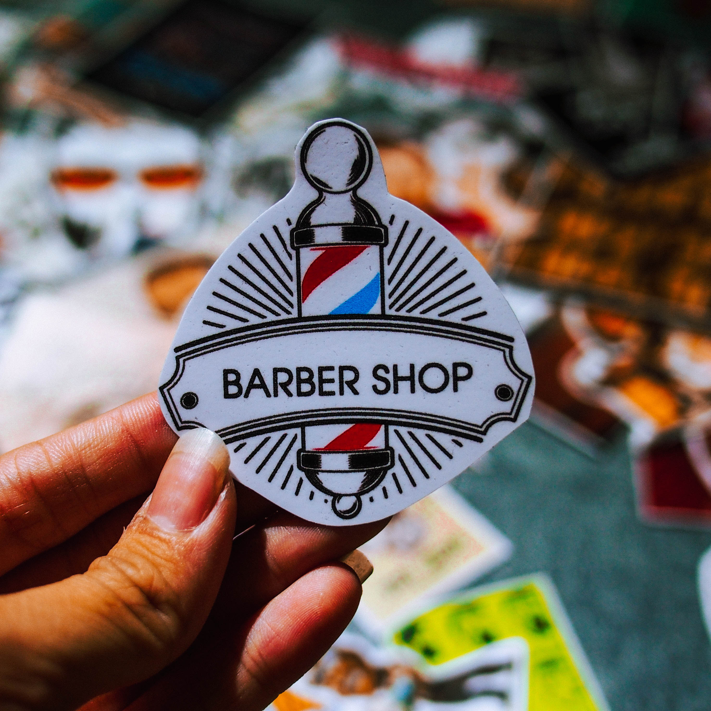 Set 100 sticker hình dán laptop mũ bảo hiểm xe máy xe hơi chủ đề Barber