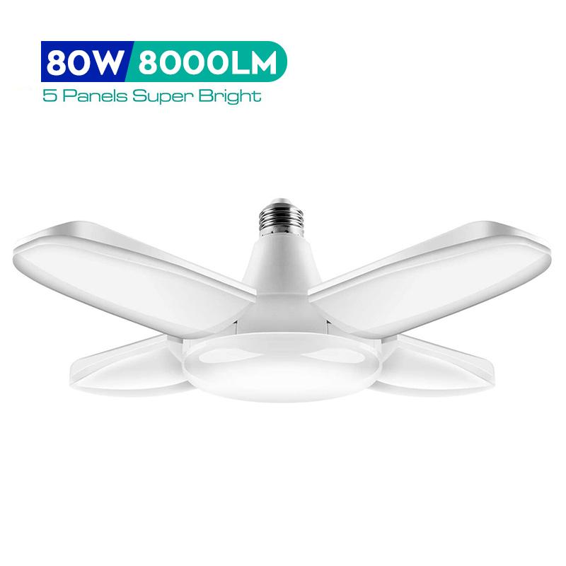 Đèn nhà để xe LED với 4 tấm có thể điều chỉnh E27 Cửa hàng trần Đèn làm việc 30W 80W 3800 bóng đèn cho hội thảo ánh sáng công nghiệp
