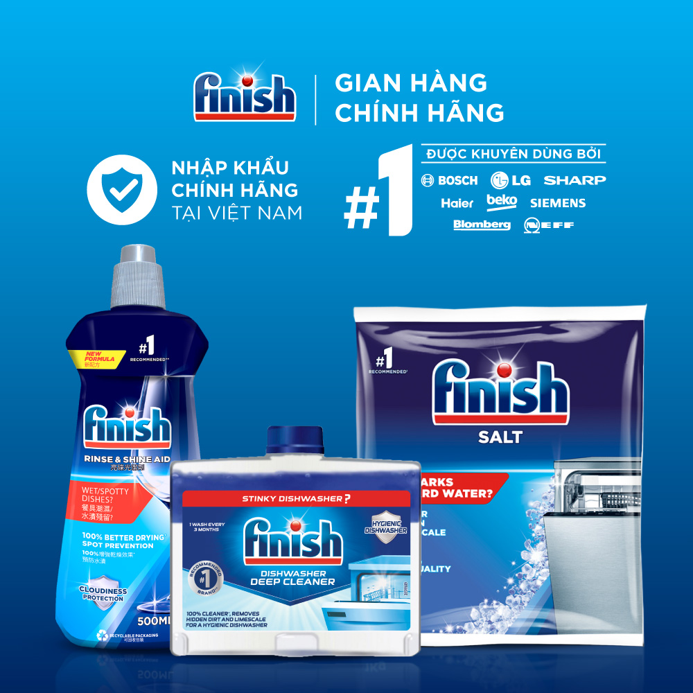 Combo phụ gia: Nước làm bóng 500ml + Dung dịch vệ sinh máy 250ml + Muối rửa chén bát 1kg