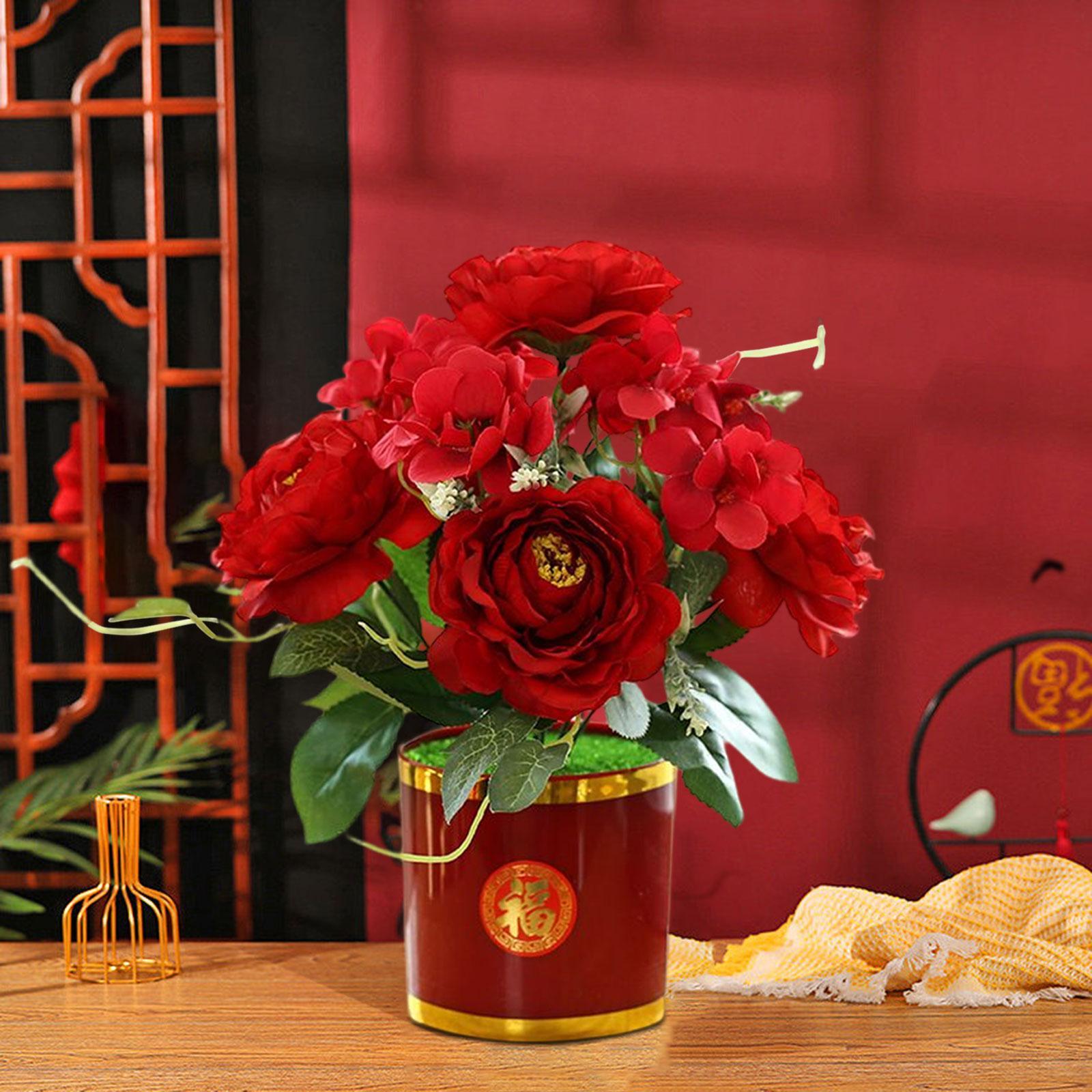 Artificial Flowers in Pot Simulation Flower Bonsai Bouquet for Home Decor