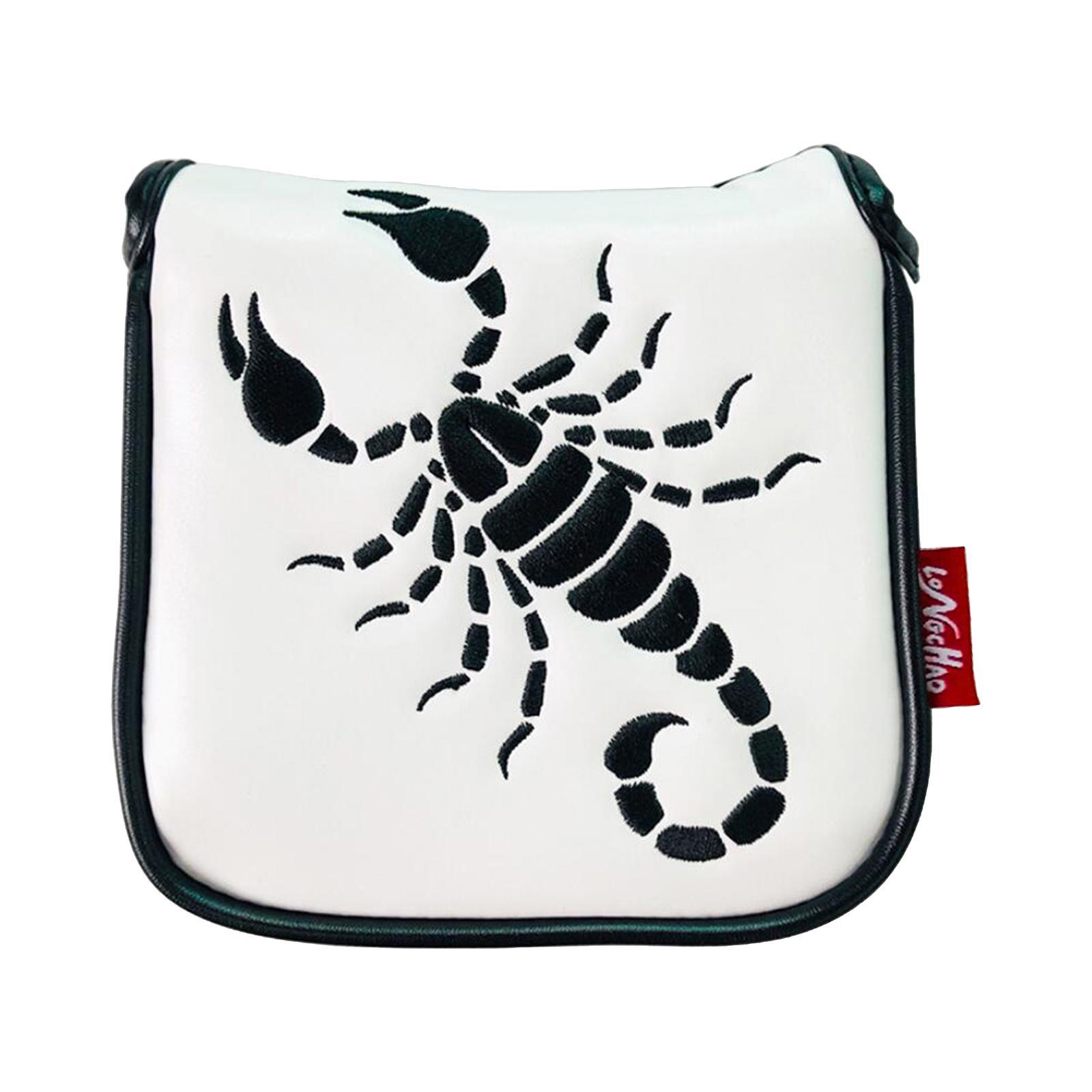 2xUniversal Golf Mallet Putter Cover Square Headcover Magnetic Closure Guard Scorpion White