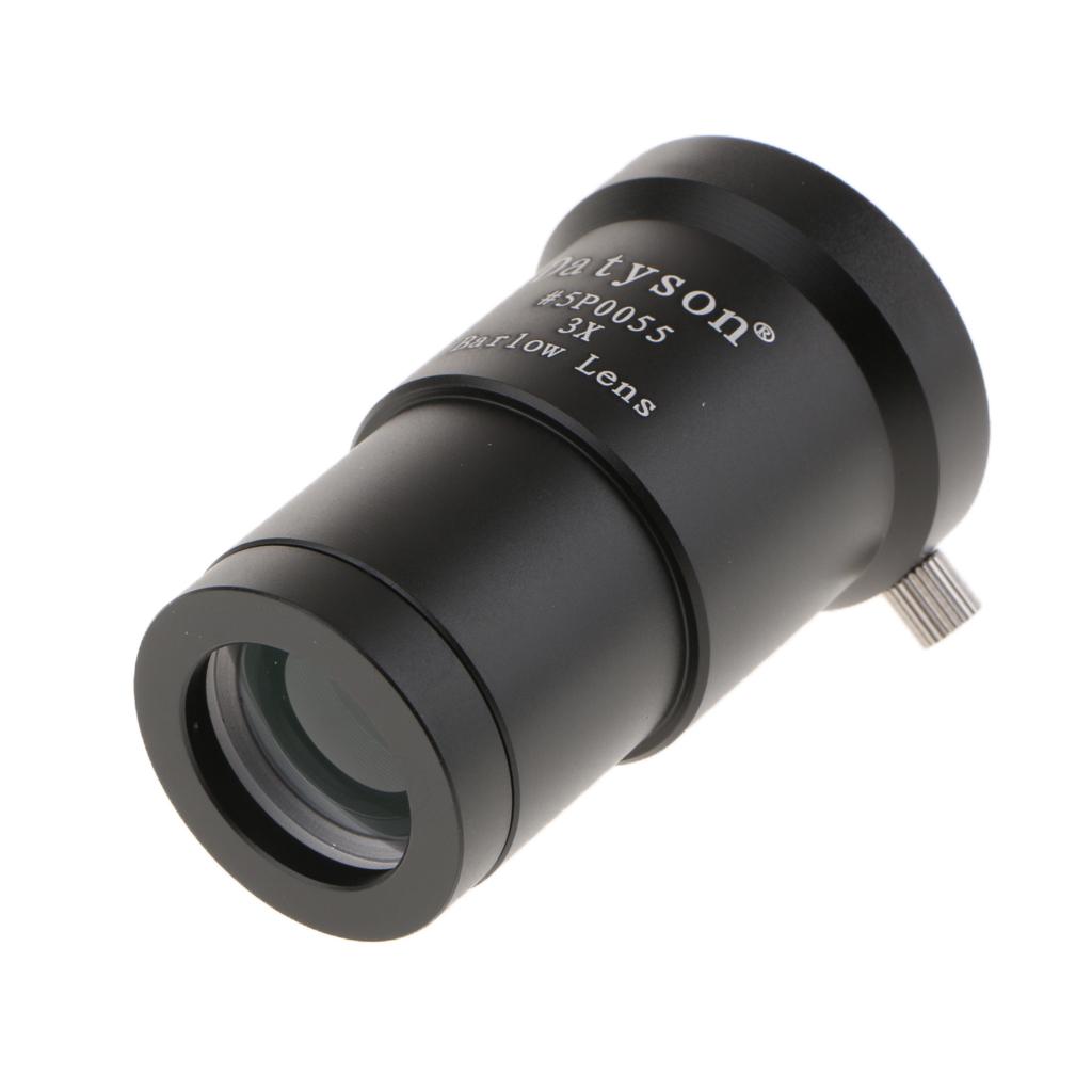 1.25" 3X Magnification Barlow Lens Metal Design for Telescope Eyepiece Black