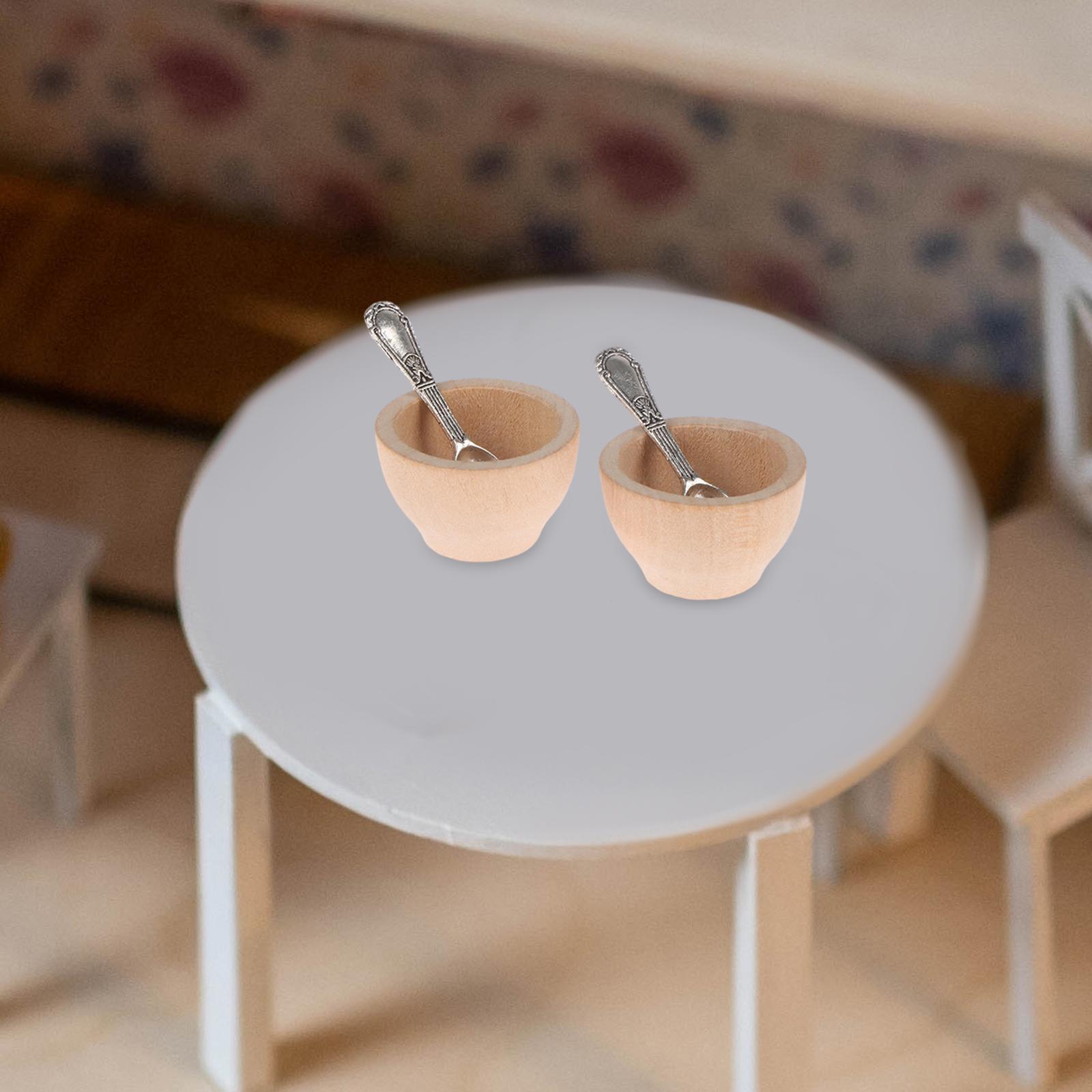 2x Wooden Bowl Dolls House Miniature Small 1:12 Doll House Play for 1/12 Dollhouse Room Box Kitchen Accessory Decoration