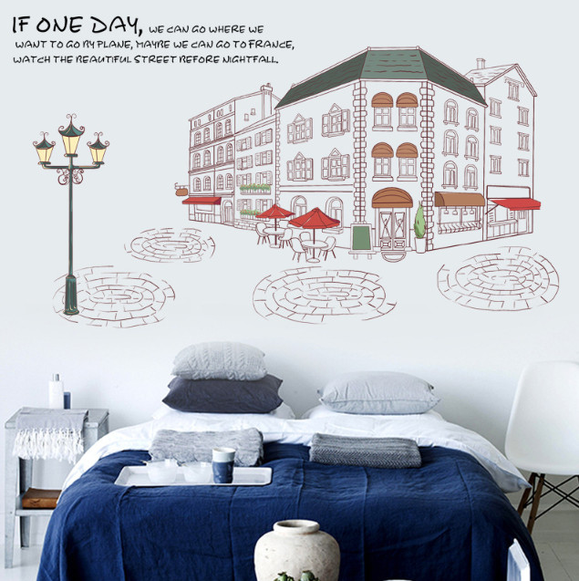 Decal trang trí tường - Quàn cà phê phong cách pháp