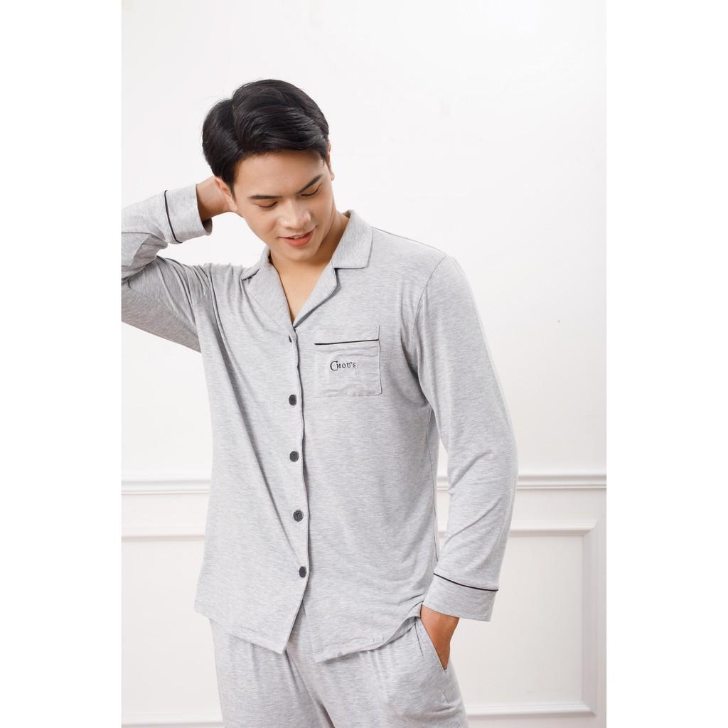 Bộ pyjamas nam dài tay vải bamboo tự nhiên cao cấp Chou's - màu ghi
