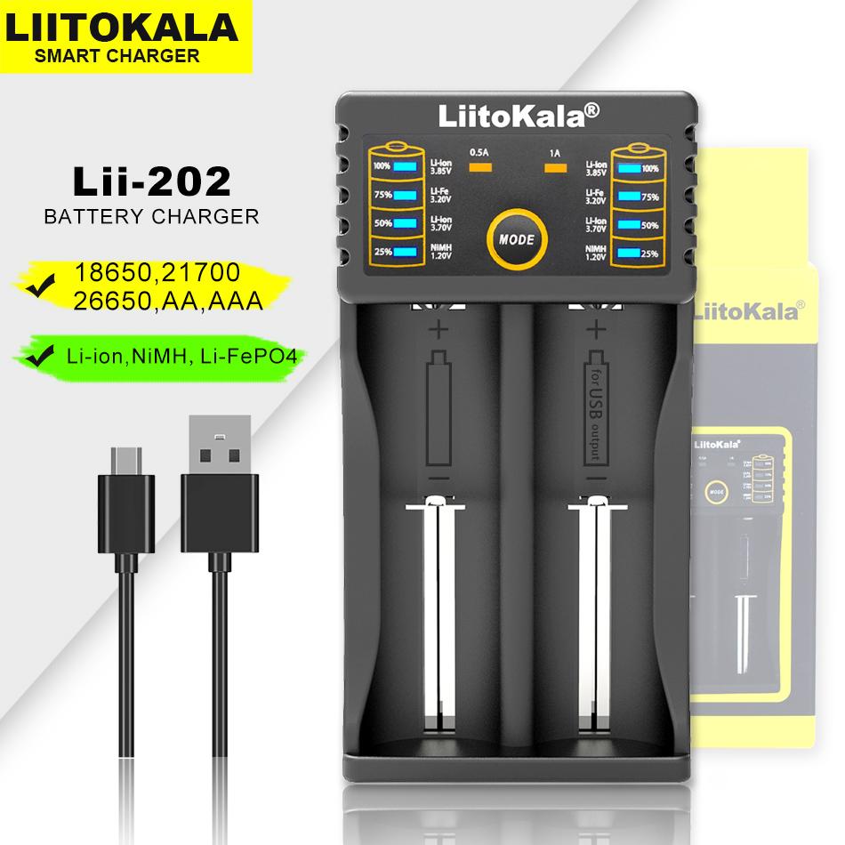 Liitokala Lii-202 1.2V 3.85V 3.7V 3.2V 18650 18350 18500 21700 26700 26650 AA AAA NiMH Sạc Lithium-Pin Sạc Màu sắc: Lii-202 Sạc