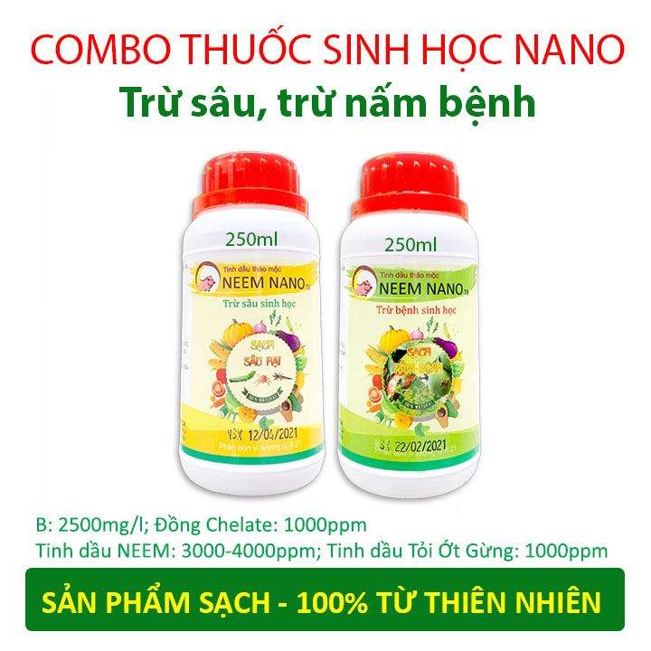 VƯỜN SINH THÁI - Combo Thuốc Trừ Sâu Sinh Học và Trị Nấm Bệnh hại cây trồng NEEM NANO - Khỏi lo sâu, nhện đỏ, rệp sáp, bọ trĩ, rỉ sắt, thán thư, phấn trắng, đốm đen - 100% từ Thiên Nhiên - Không cần cách ly