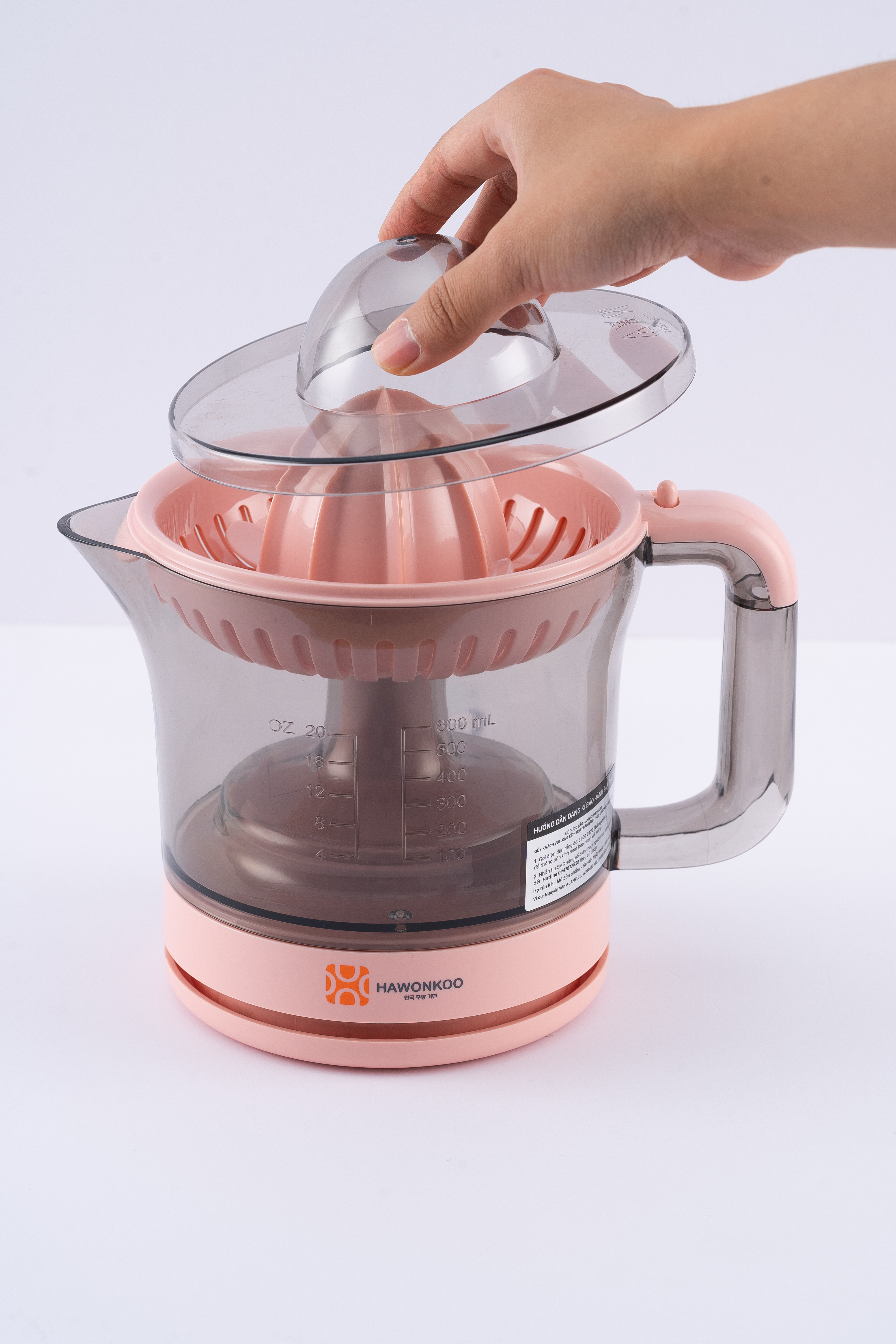 Máy Vắt Cam HAWONKOO OJH-001-PK Hồng Pastel 30W 600ML Hàng Chính Hãng Bảo Hành 12 Tháng - Thương Hiệu Hàn Quốc