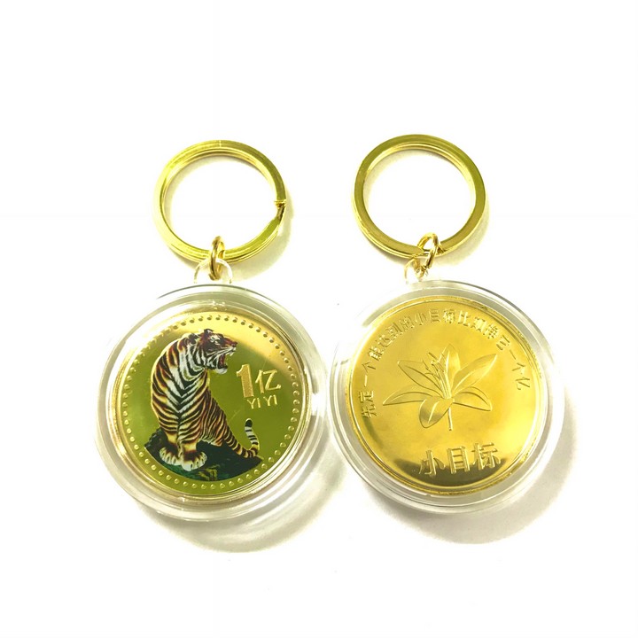 Móc khóa Xu in màu hình con Cọp Vàng 1 Yi Trung Quốc, Dùng để trang trí chìa khóa, tăng tính thẩm mỹ, mang lại may mắn, kích thước 5cm, màu vàng - TMT Collection - SP005342