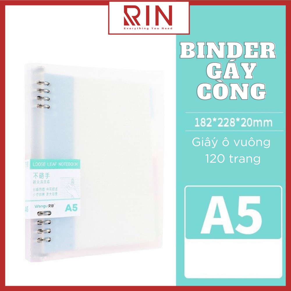 Sổ Tay Ghi Chép Gáy còng  / Binder Gáy Lò Xo ghi chép 120 Trang/ Bìa nhựa sổ tay gáy còng - Có kèm giấy 120 trang