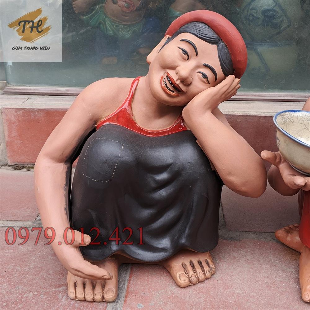 Tượng gốm Bát Tràng Chí Phèo - Thị Nở - cỡ lớn cao 37cm (MẪU MỚI)