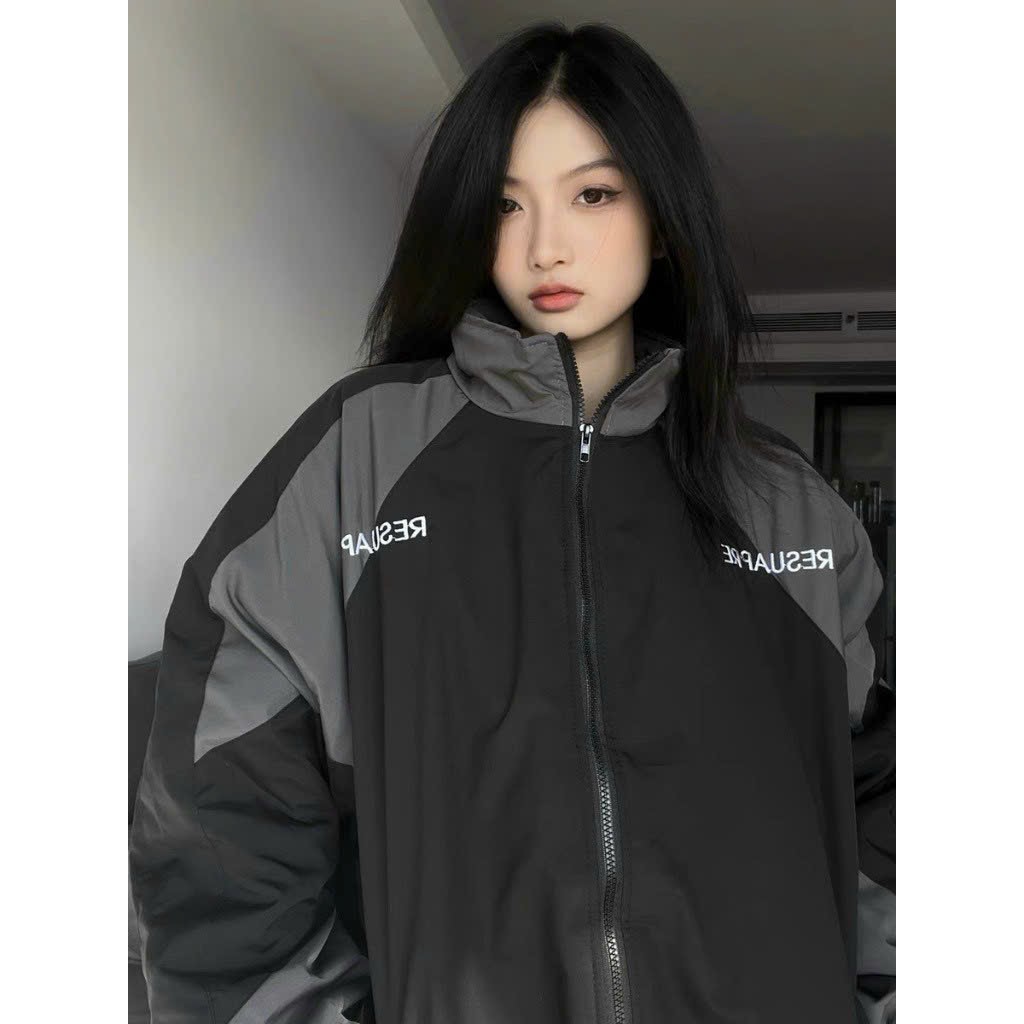 Áo Khoác Dù RESSUME Phối Màu Đẹp 2 Lớp Kiểu Rộng Unisex Nam Nữ Couple - Bomber Gió Có Khóa Kéo Zip