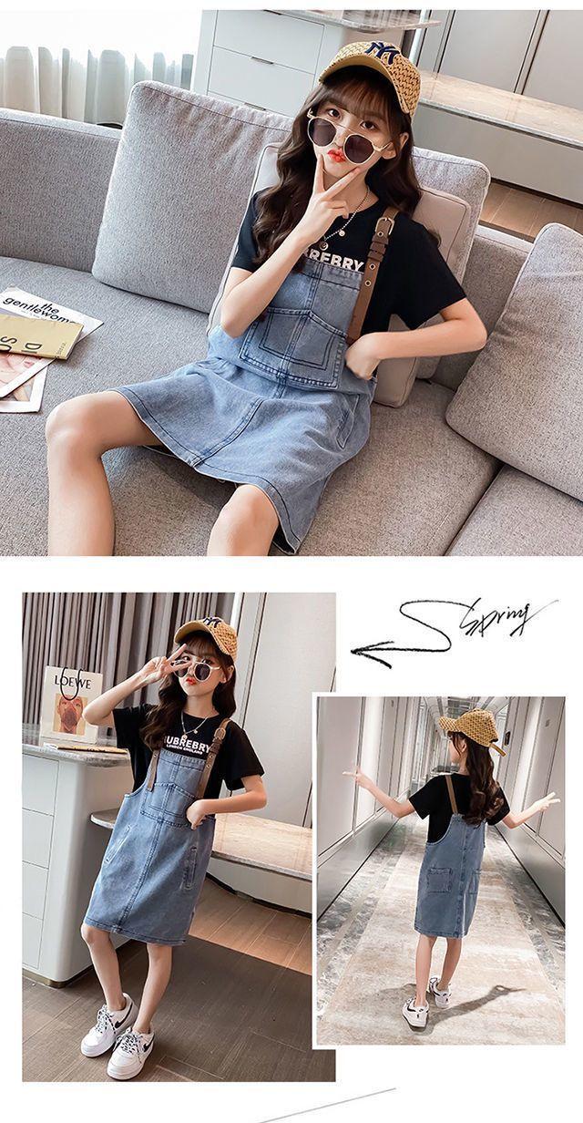 CHENGRUI 2023 Mùa xuân và mùa thu tây phiên bản Hàn Quốc của cô gái váy trẻ em denim dây đeo váy vest đầm bé