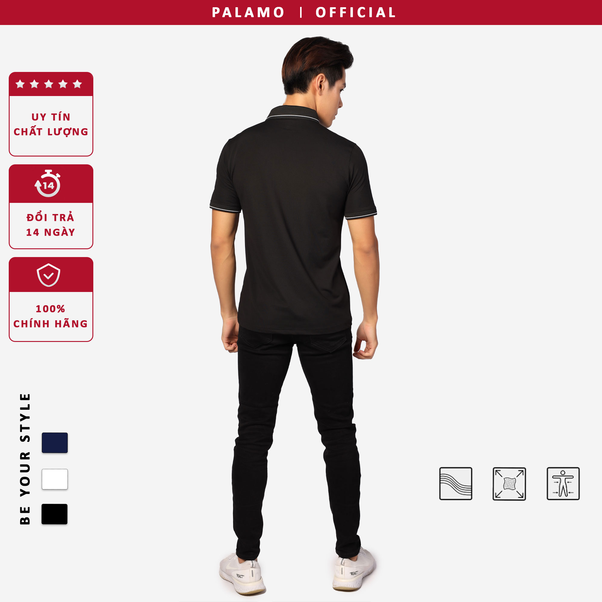 Áo thun polo nam Palamo regular fit classic / coolmax xanh đen