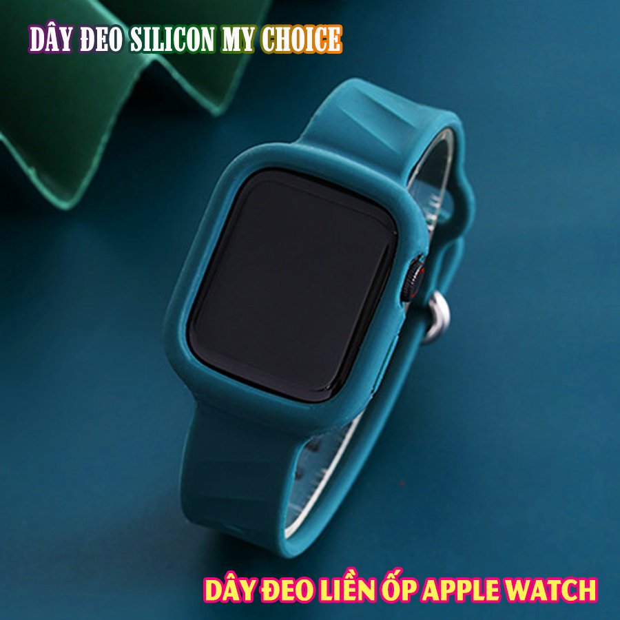 Dây Đeo liền ốp dành cho Apple Watch size 38/40/42/44mm silicon my choice - Xanh (tặng dán KCL theo size)