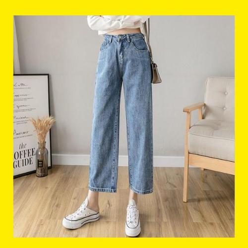 Quần bò ống rộng nữ cạp cao quần jeans ống rộng lưng cao vải bò dày đẹp dáng suông phong cách Hàn Quốc