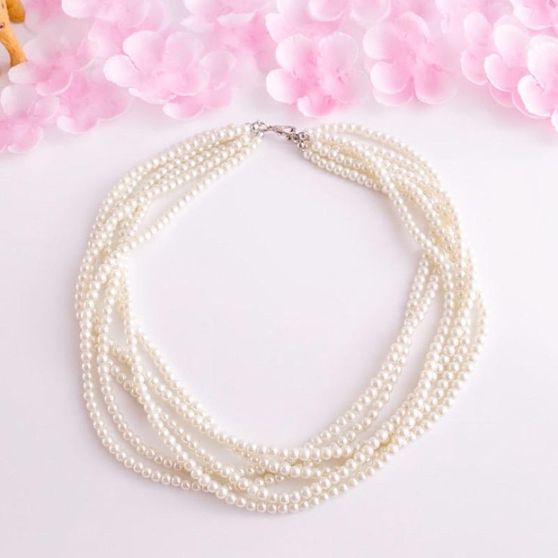 N380 dây chuyền choker hạt Ngọc vòng cổ choker hạt bẹt 6 dây xoắn kiểu dáng xinh xắn cho nữ