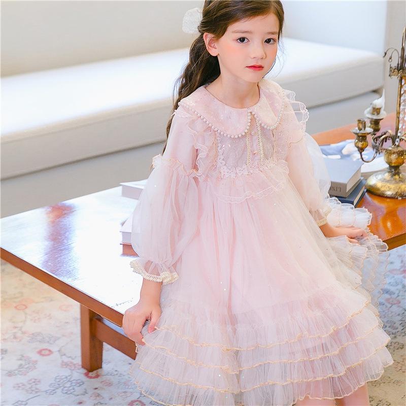 Váy công chúa bé gái 3-9 tuổi diềm bèo đính hạt, Đầm dự tiệc cho bé điệu đà đáng yêu