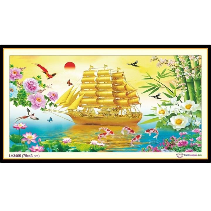 Tranh thêu thư pháp chữ nhẫn thuyền vàng LV3465 - kích thước: 75 * 43cm.