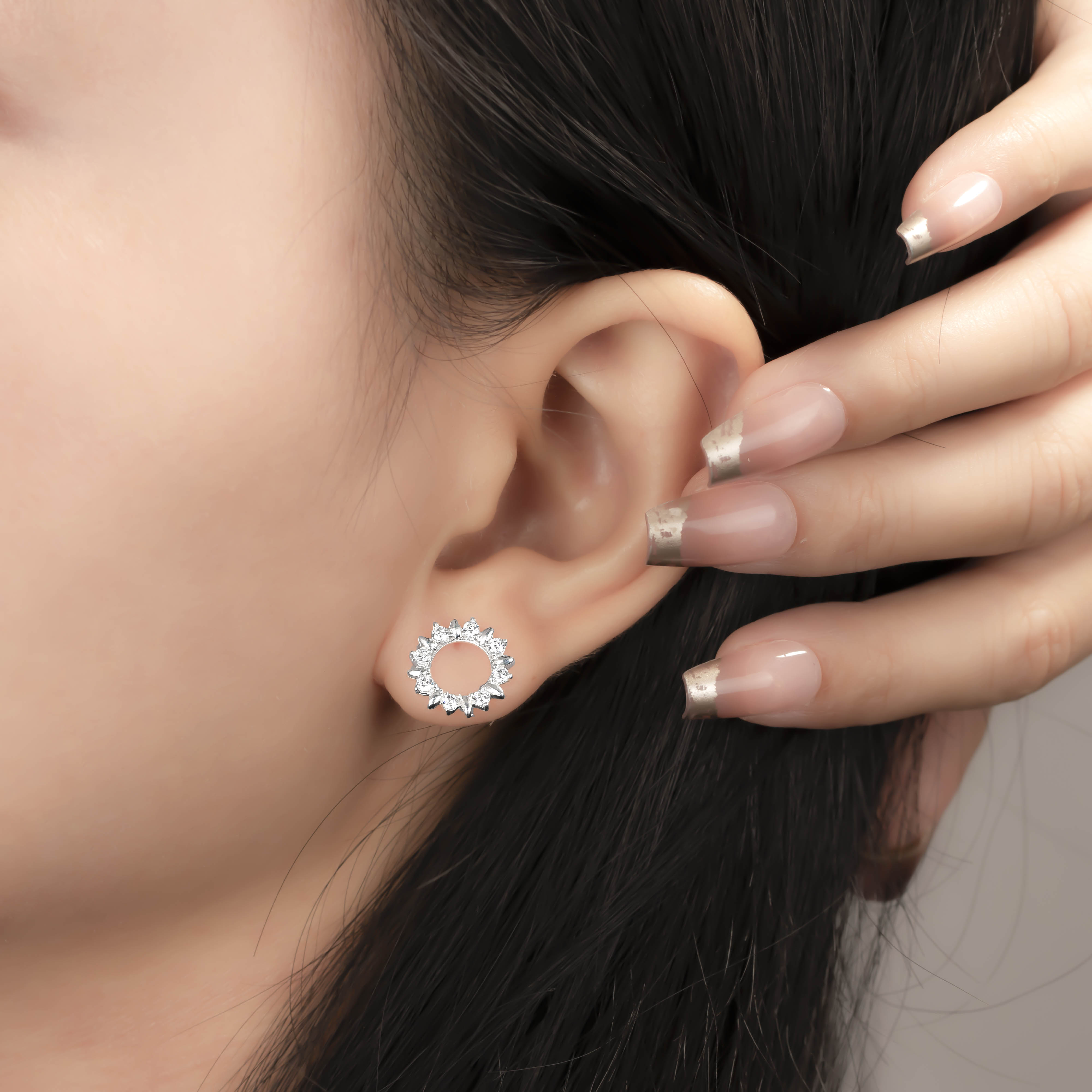 Bông tai bạc 925 tròn đính đá trắng - SB16897