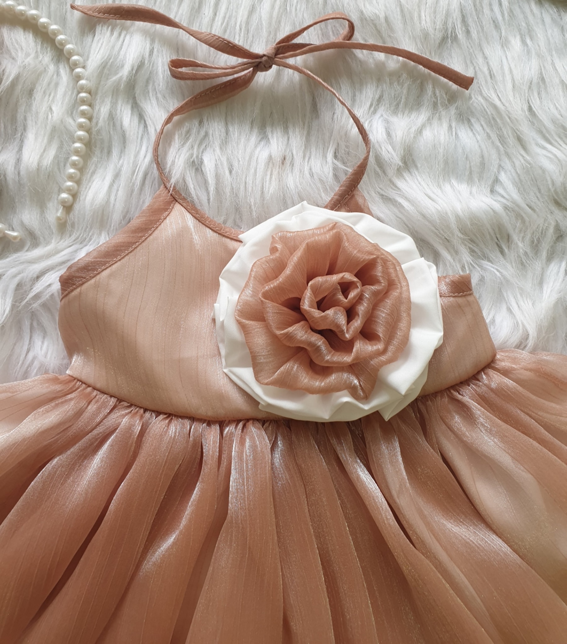Váy Yếm Hoa Tơ Nâu cho bé yêu TẶNG KÈM nơ (HÀNG THIẾT KẾ CAO CẤP cho bé từ 5kg - 30kg)