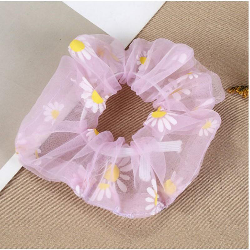 Scrunchies Chun Cột Tóc Hoa Cúc Thêu Nổi Xinh Xắn