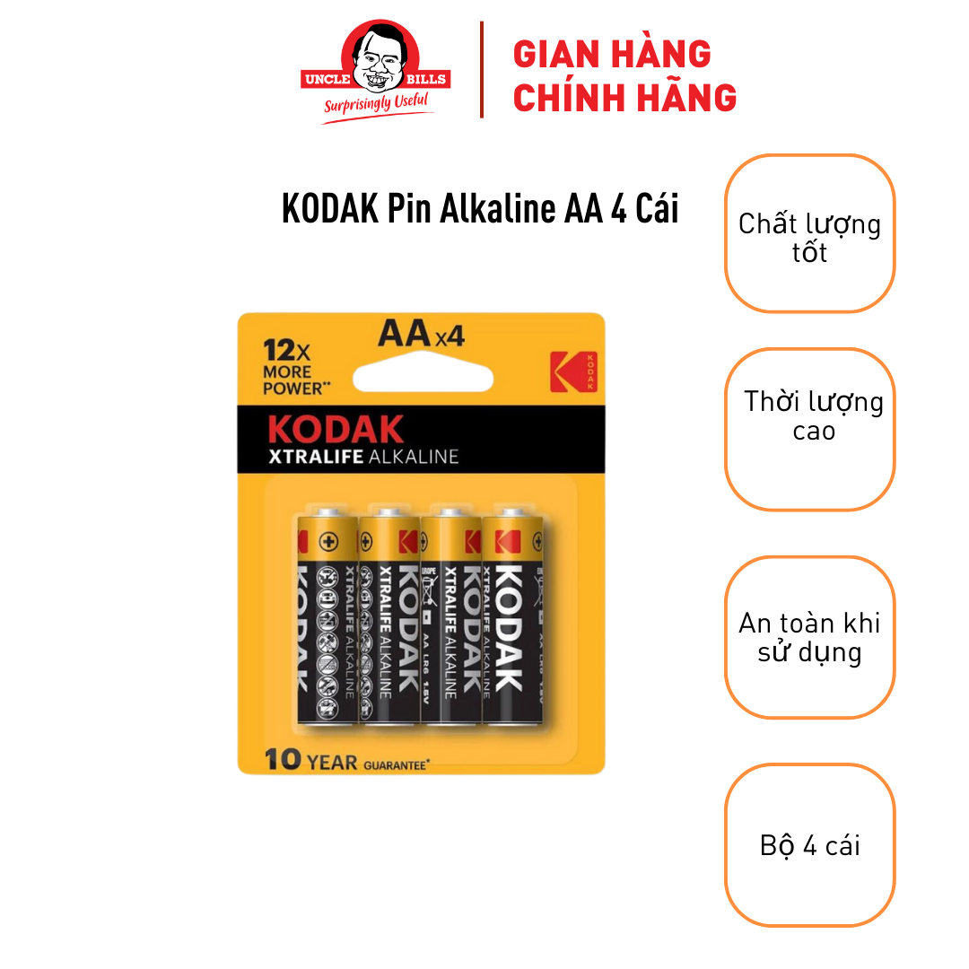 Bộ 4 Pin Kodak Alkaline AA điện thế 1.5V Uncle Bills IB0122