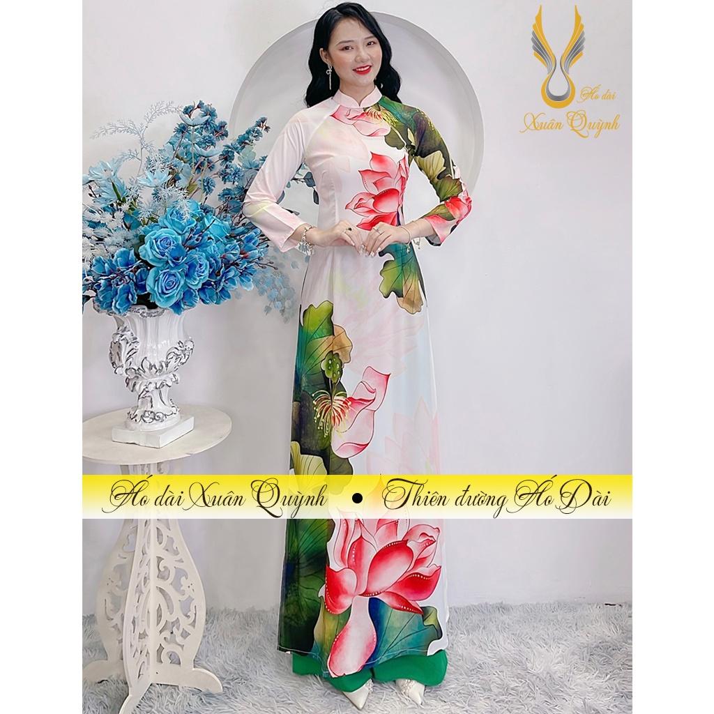 Siêu Phẩm Áo Dài Hoa Sen Duyên Dáng, Trẻ Trung Lụa Habutai K56 - Áo Dài Xuân Quỳnh