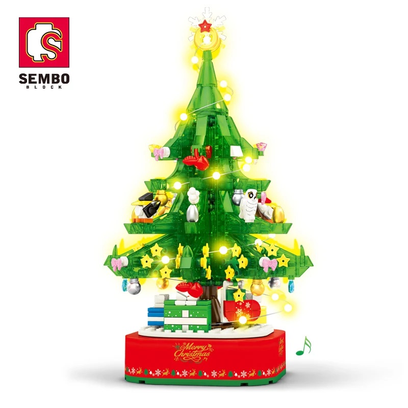 Đồ Chơi Lắp Ráp Xếp Hình Giáng Sinh SEMBO BLOCK Christmas Music Tree – Cây Thông Noel Kèm Đèn và Hộp Phát Nhạc (486 chi tiết)