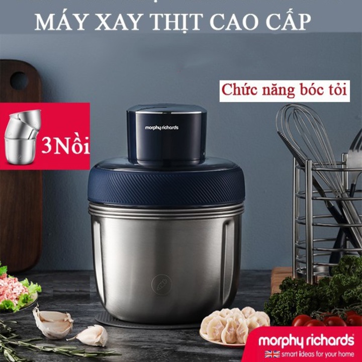 Máy xay thịt và bóc tỏi tích hợp 3 cối inox 304 Morphy Richards MR9401 - Công suất 350W -Hàng Chính Hãng