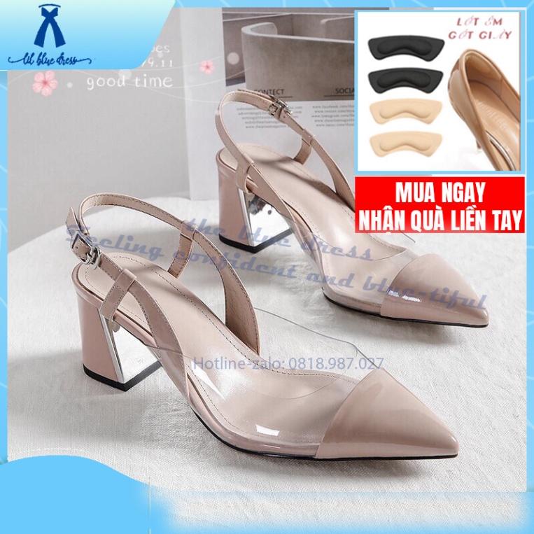 QUẢNG CHÂU Giày cao gót Slingback phối mica gót ánh bạc tốt giá rẻ đẹp s