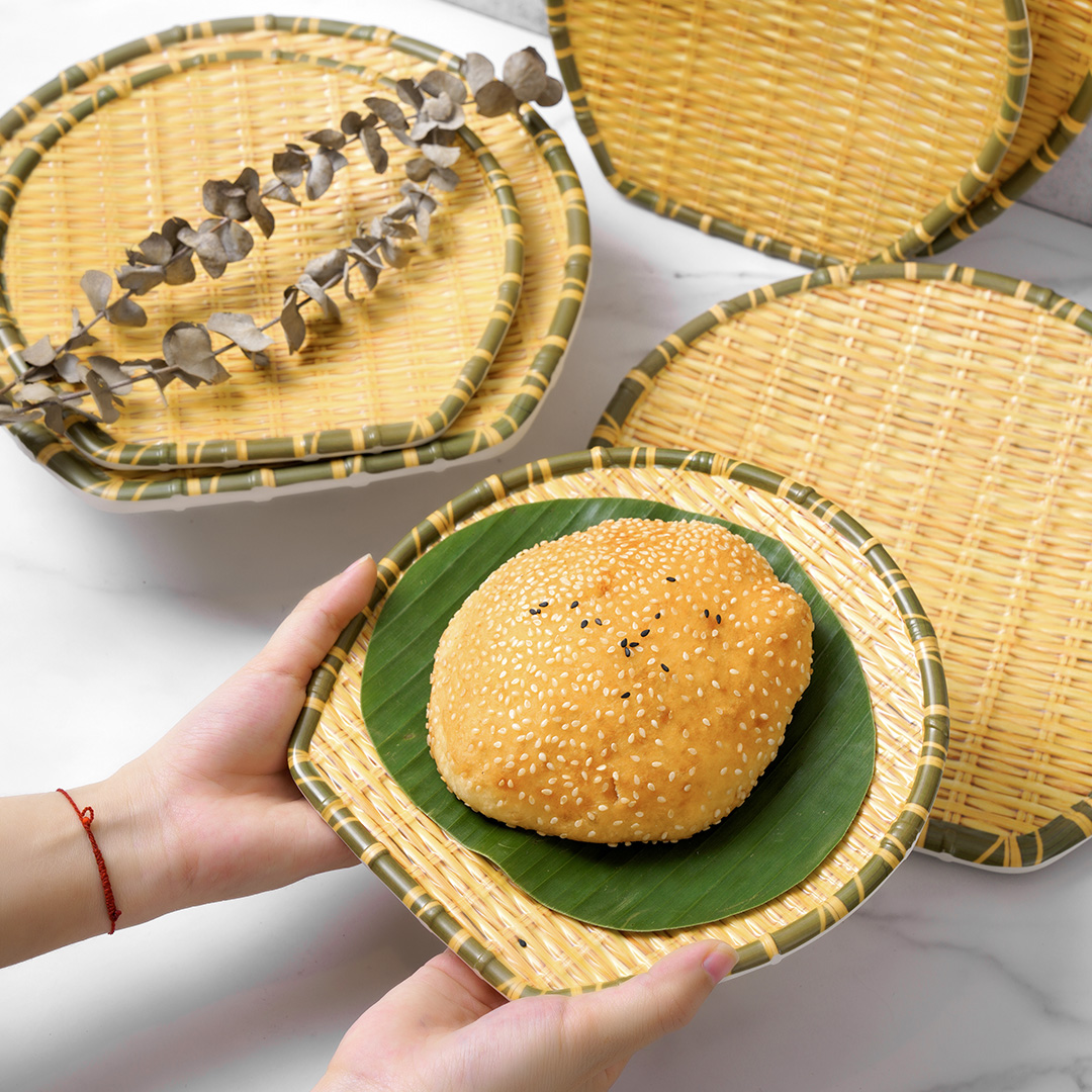 Dĩa vân mây tre đan bằng melamine cao cấp tạo kiểu - 2 size